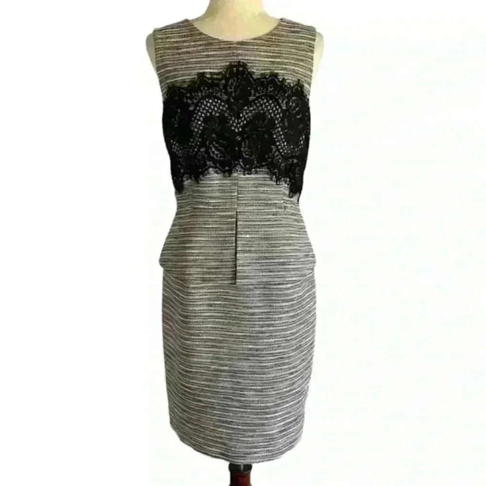 Antonio Melani Billy Sheath Peplum tweed black lace Dress sz 2